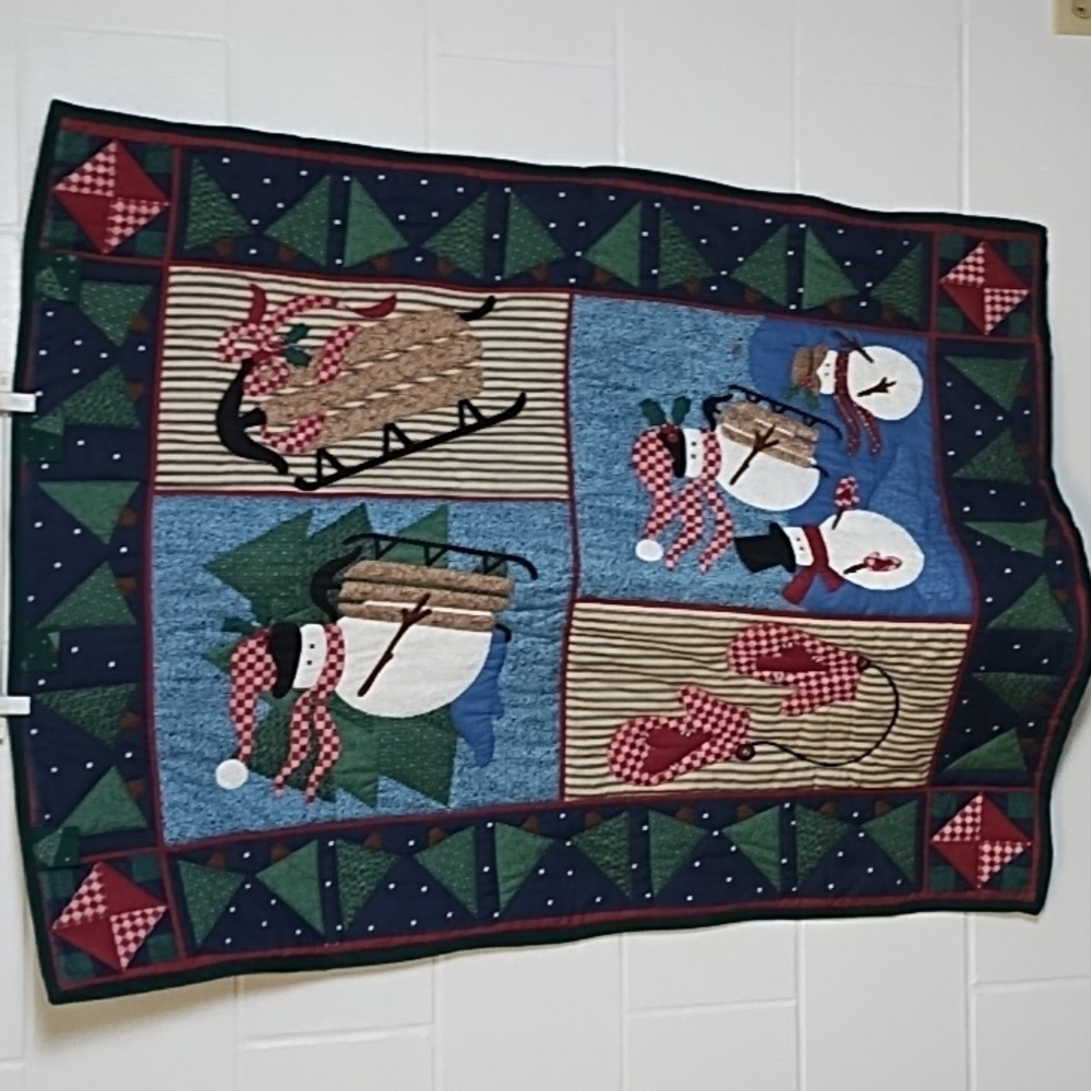 Winter Wonderland Quilted Blanket Wall Hanging Sled‎ Snowmen 35'WX44"L